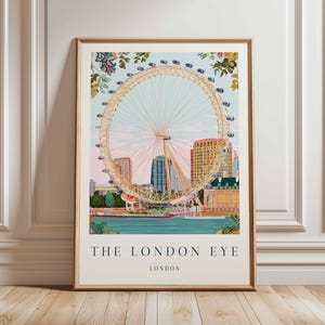 London Eye Poster, London Travel Poster, London Eye Wall Art, Thames River Print, UK Landmark Poster, London Skyline Decor