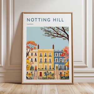 Notting Hill Poster, London Travel Poster, Notting Hill Wall Art, Colorful London Print, UK City Poster, London Street Art
