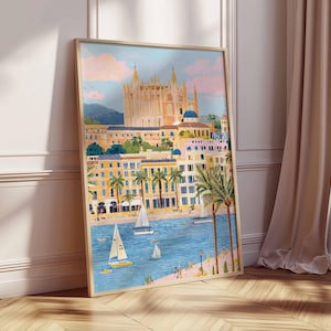 Mallorca Poster, Spain Travel Print, Palma de Mallorca Art, Balearic Islands Decor, Mediterranean Coastal Art, Island Vacation Gift