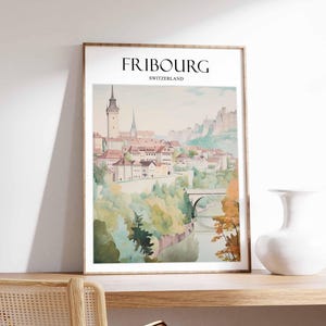 Fribourg Poster, Switzerland Poster, Swiss City Wall Art, Historic Fribourg Print, Scenic Travel Posters, Europe Prints