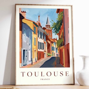 Poster Toulouse, impression voyage Toulouse, art mural France, décoration française, déco tropicale, impression ville, cadeau Toulouse, affiche voyage Toulouse