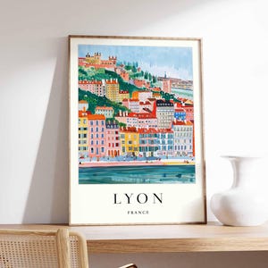 Cartaz de Lyon, Impressão de viagem à França, Impressão da Cidade Velha de Lyon, Arte de parede do Rio Rhone, Impressão de paisagem urbana, Decoração de cidade europeia, Presente de viagem à França