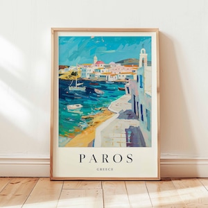 Paros Poster, Greece Travel Print, Cyclades Wall Art, Aegean Decor, Greek Island Gift, Mediterranean Beach Print, Greece Travel Art