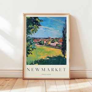 Newmarket Poster, England Travel Print, Suffolk Wall Art, Horse Racing Decor, British Travel Gift, Historic Town Print, England Travel Art