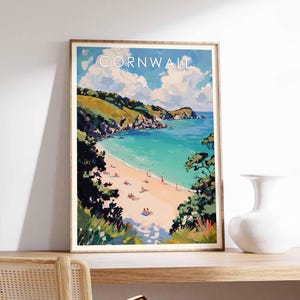Póster de Cornualles, impresión de Cornualles, arte mural de Cornualles, póster de viaje de Cornualles, Reino Unido, impresión costera de Cornualles, impresión de playa de Cornualles, decoración de Cornualles
