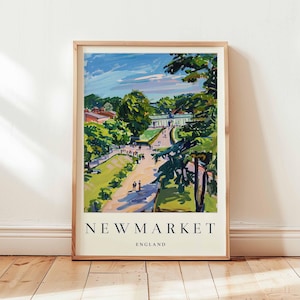 Newmarket Poster, England Travel Print, Suffolk Wall Art, Horse Racing Decor, British Travel Gift, Historic Town Print, England Travel Art