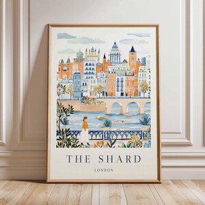 Shard Poster, London Travel Poster, Shard Wall Art, London Skyline Print, UK Landmark Poster, British Architecture Art, Modern London Decor
