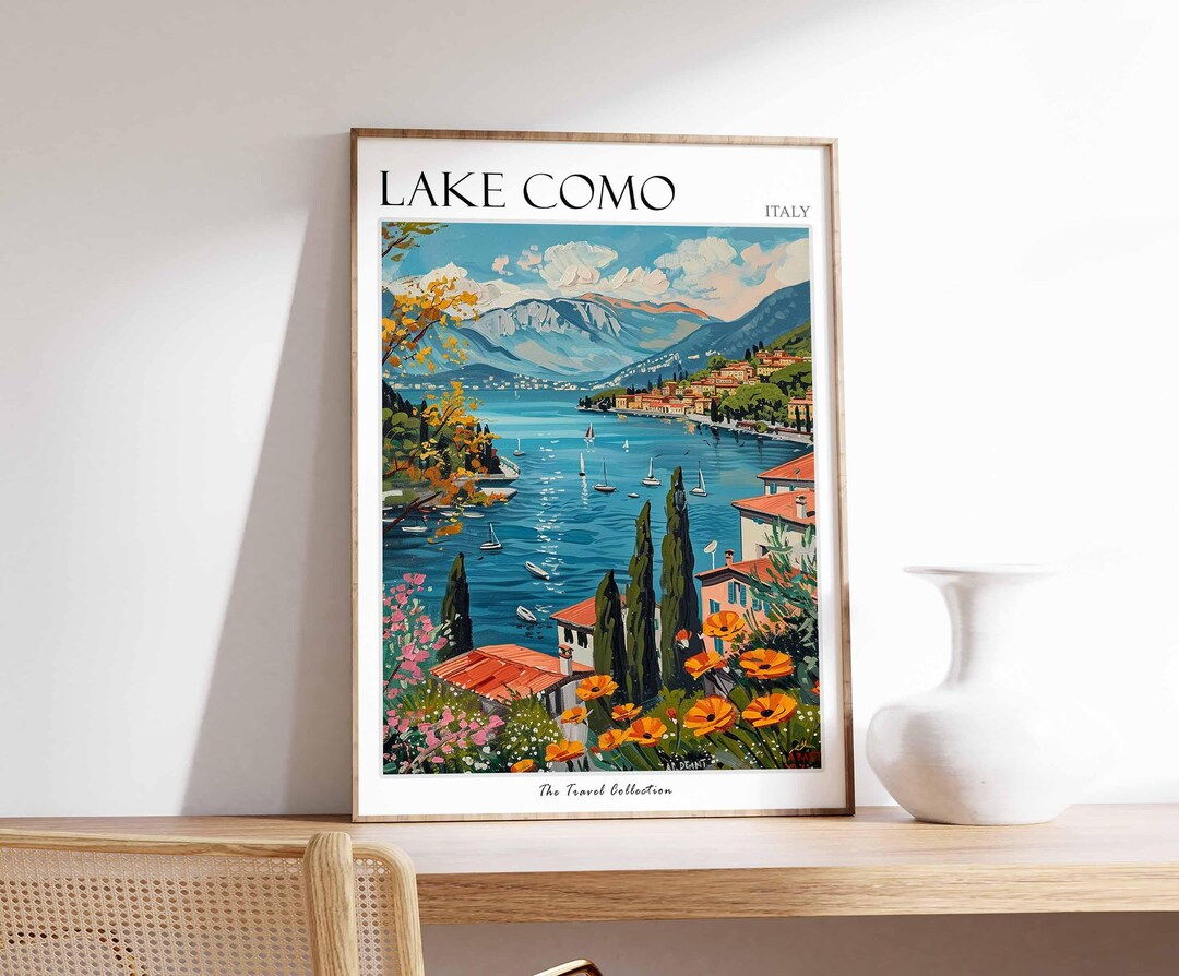 lake como italy travel poster art print (digital... Lake Como Italy Travel Poster: Italian Wall Art Print - Etsy