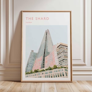 Shard Poster, London Travel Poster, Shard Wall Art, London Skyline Print, UK Landmark Poster, British Architecture Art, Modern London Decor