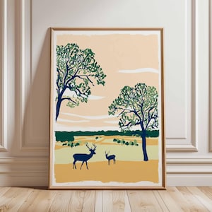 Richmond Park Poster, London Travel Poster, Richmond Wall Art, Deer Park Print, UK Nature Poster, British Landscape Art, London Park Decor