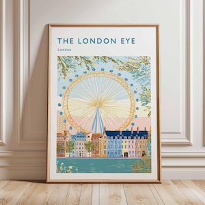 London Eye Poster, London Travel Poster, London Eye Wall Art, Thames River Print, UK Landmark Poster, London Skyline Decor