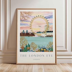 London Eye Poster, London Travel Poster, London Eye Wall Art, Thames River Print, UK Landmark Poster, London Skyline Decor