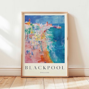 Blackpool Poster, England Travel Print, Lancashire Wall Art, Blackpool Seaside Decor, UK Beach Gift Art, Blackpool Tower Print, UK Poster