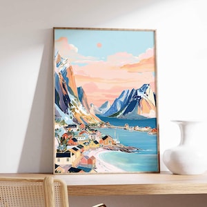 Norway Poster, Fjord Travel Print, Northern Lights Art, Oslo Bergen Decor, Scandinavian Landscape, Nordic Home Gift