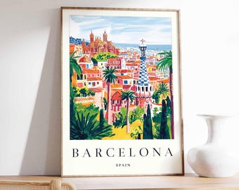 Barcelona Cityscape Poster: Spain Travel Art Print