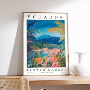 Ecuador Flower Market Poster, Ecuador Print, Ecuadorian Floral Wall Art, Ecuador Floral Decor, Botanical Poster, South America Travel Art