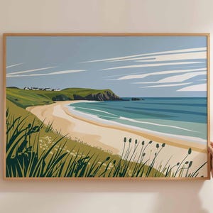 Cornwall Poster, England Travel Print, UK Coastal Wall Art, British Beach Decor, Cornwall Travel Art, Seaside Art Print, UK Travel Poster