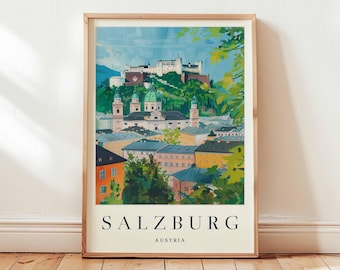 Poster Salzbourg Autriche : impression de voyage dans une ville baroque
