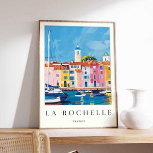 Póster de La Rochelle, Impresión de viaje a Francia, Arte mural costero francés, Decoración de la costa atlántica, Póster del puerto de La Rochelle, Arte de viaje a Europa