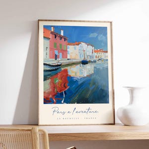 Póster de La Rochelle, impresión de viaje a Francia, impresión de ciudad portuaria, decoración de pueblo costero, arte con vista al mar, póster de ciudad marítima, regalo de viaje a Francia