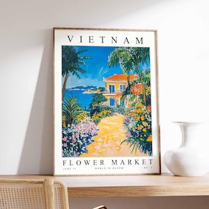 Vietnam Flower Market Poster, Vietnam Print, Vietnamese Floral Wall Art, Vietnam Floral Decor, Botanical Poster, Southeast Asia Travel Art