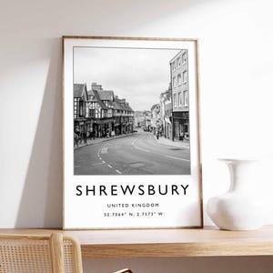 Shrewsbury Poster, UK Print, Shrewsbury Wall Art, Shrewsbury Decor, Shrewsbury Print, Historic Town Art, Shrewsbury Gift
