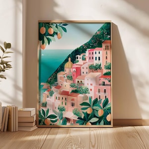 Amalfi Coast Poster, Italy Travel Print, Positano Wall Art, Coastal Home Decor, Mediterranean Art, Italian Landscape Gift
