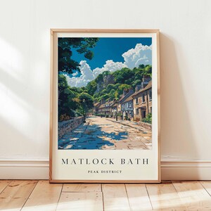Matlock Bath Poster, Derbyshire Print, Peak District Area Wall Art, UK Travel Decor, Victorian Village Art, English Riverside Print