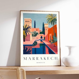 Affiche de Marrakech, impression du Maroc, art mural de Marrakech, décor de carte de la ville de Marrakech, affiche de Marrakech minimaliste, impression d'horizon marocain