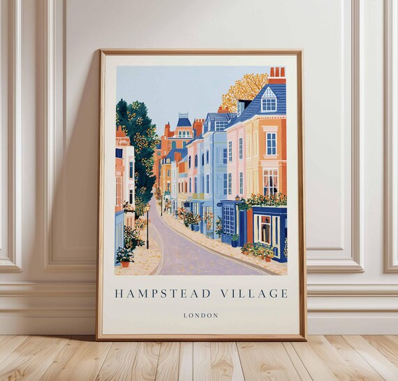 Hampstead Village Travel Poster: Historic London Architecture Art