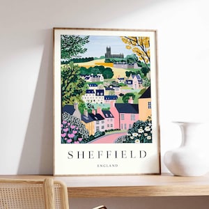 Sheffield Travel Poster: South Yorkshire, England Cityscape Art