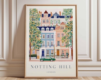 Notting Hill Travel Poster: Colorful London Street Art Print