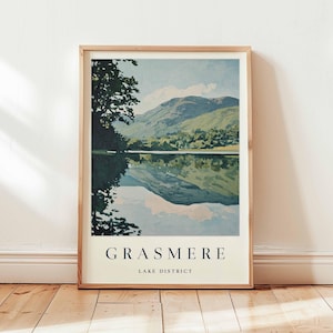 Grasmere Poster, Lake District Travel Print, Cumbria Wall Art, UK Travel Decor, English Village Print, Lake District Poster, UK Travel Art
