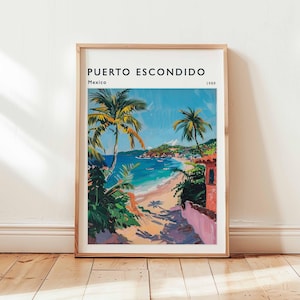 Puerto Escondido Poster, Mexico Travel Print, Oaxaca Wall Art, Surf Town Decor, Puerto Escondido Travel Gift, Coastal Art, Mexico Travel Art