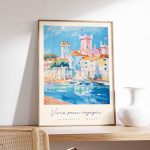 Póster de La Rochelle, impresión de viaje a Francia, impresión de ciudad portuaria, decoración de pueblo costero, arte con vista al mar, póster de ciudad marítima, regalo de viaje a Francia