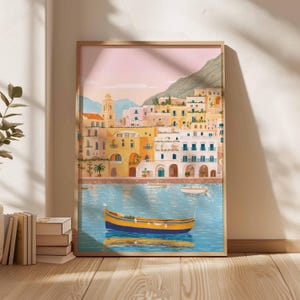 Amalfi Coast Poster, Italy Travel Print, Positano Wall Art, Coastal Home Decor, Mediterranean Art, Italian Landscape Gift