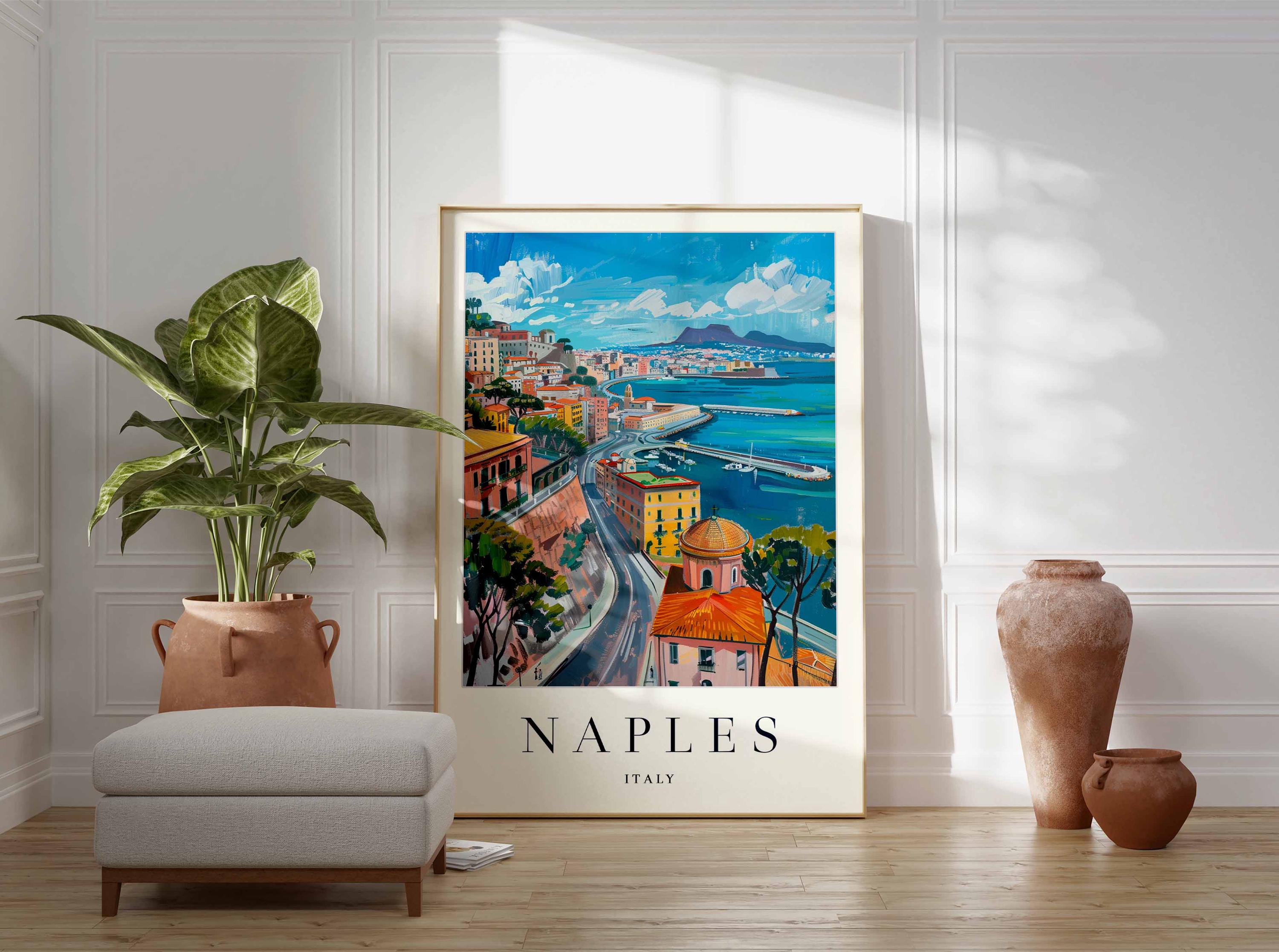 ナポリ イタリア 旅行ポスター: ヴェスヴィオ山、カンパニアの壁アート