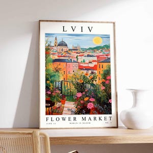 Póster del Mercado de Flores de Lviv, Impresión de Lviv, Arte Floral Ucraniano para Pared, Decoración Floral de Lviv, Póster Botánico, Impresión de Ucrania, Arte de Viajes por Europa