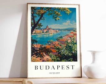 Budapest Travel Poster: Danube River & Parliament Print