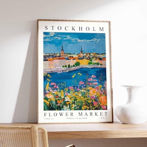 Stockholm Flower Market Poster, Stockholm Print, Swedish Floral Wall Art, Stockholm Floral Decor, Botanical Poster, Sweden Travel Art