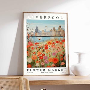 Liverpool Flower Market Poster, Liverpool Print, English Floral Wall Art, Liverpool Floral Decor, Botanical Poster, England Travel Print