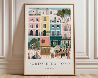 Portobello Road Print: London Travel Poster, Notting Hill Market Art