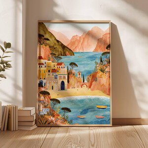 Amalfi Coast Poster, Italy Travel Print, Positano Wall Art, Coastal Home Decor, Mediterranean Art, Italian Landscape Gift