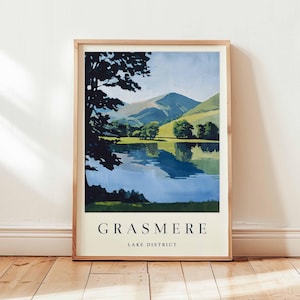 Grasmere Poster, Lake District Travel Print, Cumbria Wall Art, UK Travel Decor, English Village Print, Lake District Poster, UK Travel Art