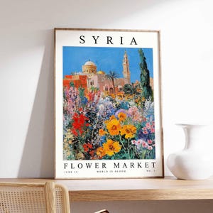 Syria Flower Market Poster, Syria Print, Syrian Floral Wall Art, Syria Floral Decor, Botanical Poster, Levantine Art, Middle East Travel Art