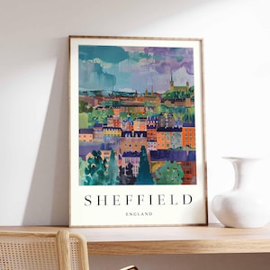 Sheffield Travel Poster: South Yorkshire, England Cityscape Art
