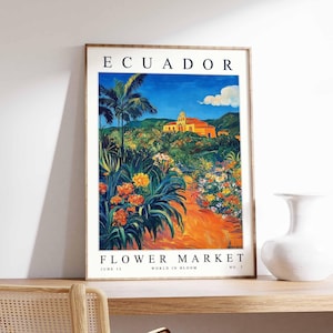 Ecuador Flower Market Poster, Ecuador Print, Ecuadorian Floral Wall Art, Ecuador Floral Decor, Botanical Poster, South America Travel Art