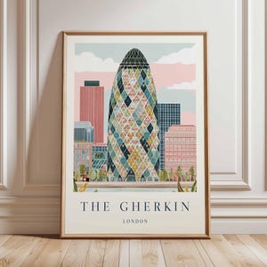 Gherkin Building Poster, London Travel Poster, Gherkin Wall Art, 30 St Mary Axe Print, UK Landmark Poster, British Art, London Skyline Decor