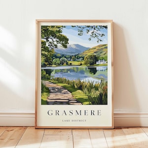 Grasmere Poster, Lake District Travel Print, Cumbria Wall Art, UK Travel Decor, English Village Print, Lake District Poster, UK Travel Art