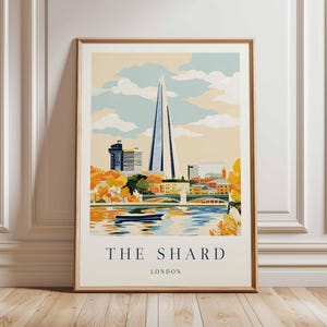 Shard Poster, London Travel Poster, Shard Wall Art, London Skyline Print, UK Landmark Poster, British Architecture Art, Modern London Decor